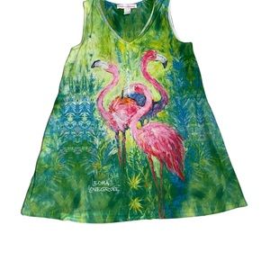 Leoma Lovegrove Mulifcolored Flamingo Sleeveless Dress W Pockets Sz XL